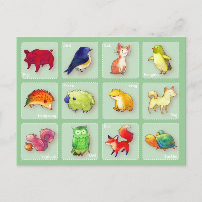 12 Tiere Postkarte (anpassbar) - horizontal (Vorderseite)