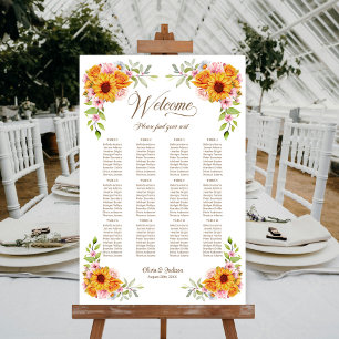 12-Tisch-Sonnenblumen-Rosen-Hochzeits-Sitzplan Poster