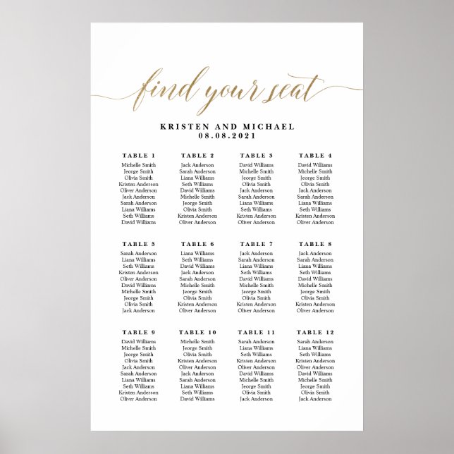 12 Tische 120 Gäste finden Sitzplakette Poster (Vorne)