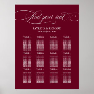 12 Tische Burgunder Marsala Hochzeit Sitzplan Poster