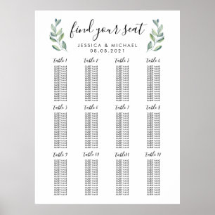 12 Tische große Hochzeit 192 Gäste Sitzordnung Poster