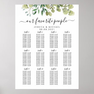 12 Tische Großes Hochzeitsgästesitzplan Poster