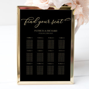 12 Tische Hochzeits-Sitzplan Chic Gold Schwarz Poster