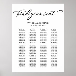 12 Tische Hochzeits-Sitzplan Chic Schrift Poster