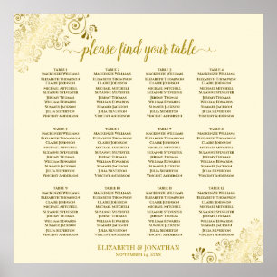 12 Tische Hochzeitskarte Gold Frills Poster