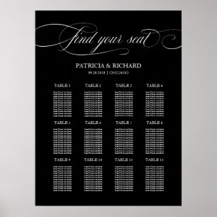 12 Tische Hochzeitssitzplatine Schwarz Poster
