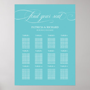 12 Tische Purist Blau Hochzeits-Sitzplan-Tafel Poster