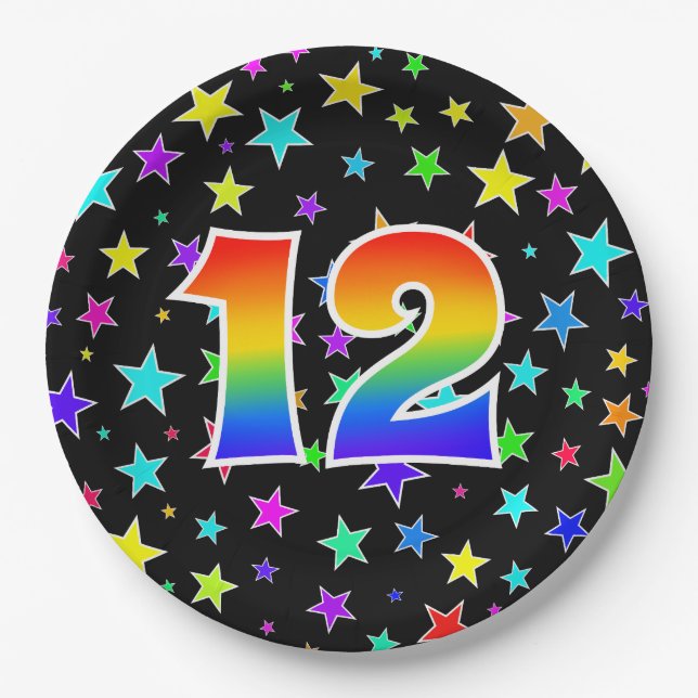 12. Veranstaltung: Fett, Spaß, farbiger Regenbogen Pappteller (Vorderseite)