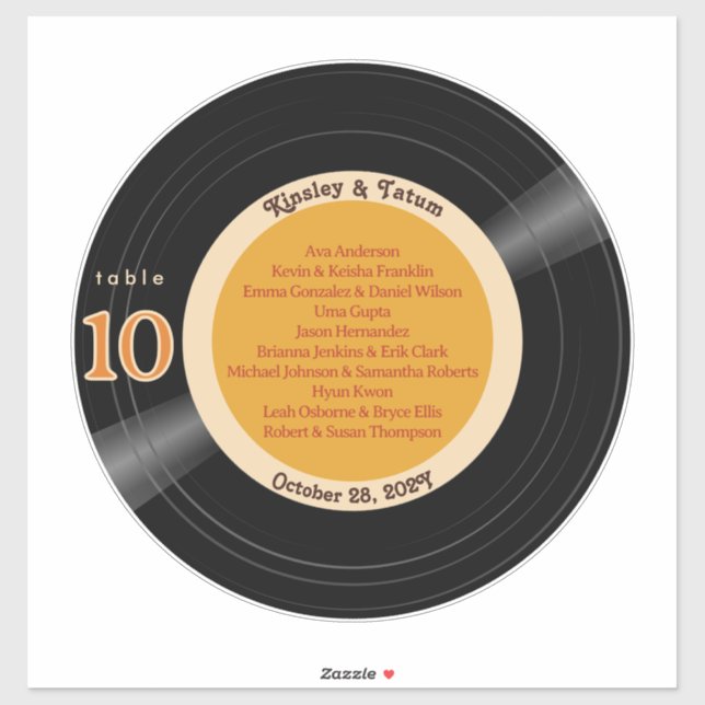 12" Vinyl Record Album Groovy Orange Seating Chart Aufkleber (Blatt)
