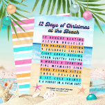 12 Weihnachtstage im Retro Tropical Beach Feiertagskarte<br><div class="desc">Mit dieser Karte "12 Tage Weihnachten am Strand" kommen Sie ganz nach Belieben ans Ufer! Diese Karte verleiht dem klassischen Carol eine lustige tropische Drehung und erweckt den Küstenstreifen des Strandes. Mit originellen Kunstwerken ist diese Karte voll von Spaß, der Ihren Lieben sicherlich ein Lächeln bringen wird. Schicken Sie einen...</div>
