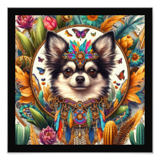 12"x12" Haustier Portrait Chihuahua Art Black Bord Fotodruck