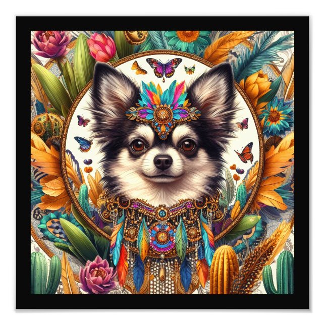 12"x12" Haustier Portrait Chihuahua Art Black Bord Fotodruck (Vorne)