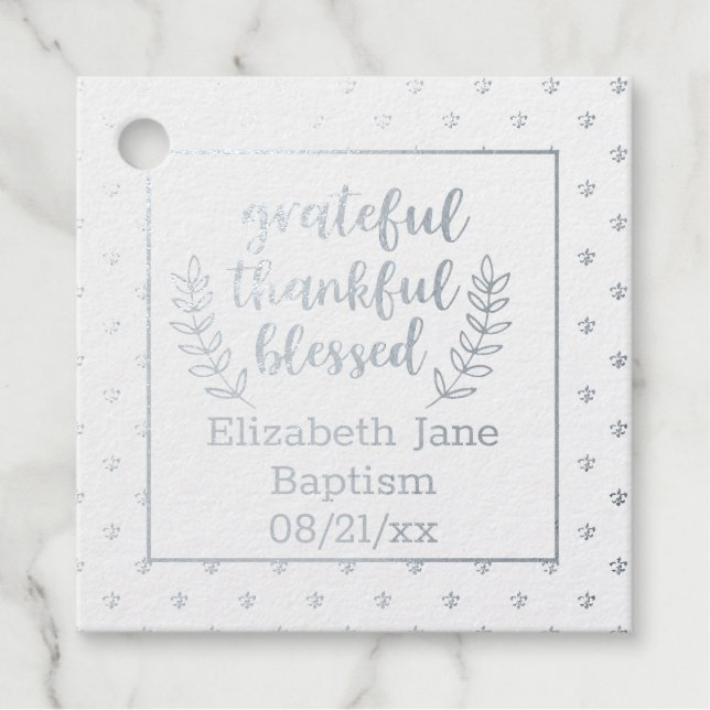 12 x Shiny REAL SILVER FOIL Danke BAPTISM Geschenkanhänger (Vorderseite)