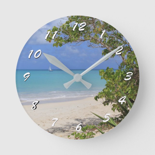 12 Zahlenoptionen für Antigua Beach-Clock Runde Wanduhr (Vorderseite)