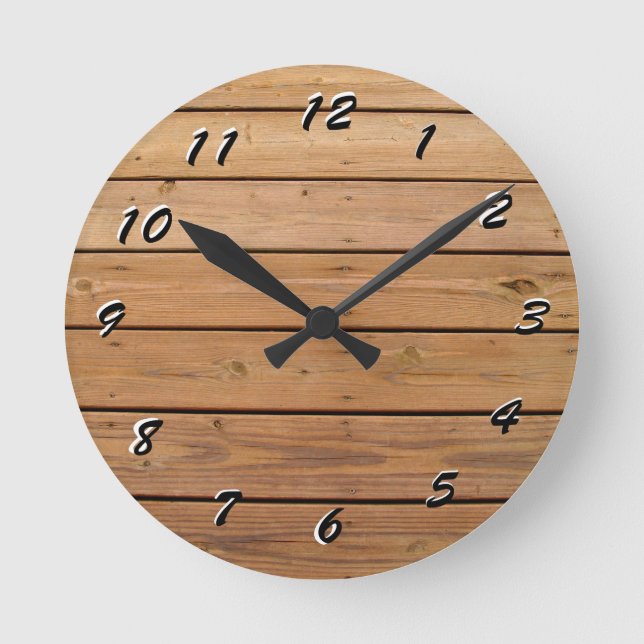 12 Zahlenoptionen — Holzuhr Runde Wanduhr (Vorderseite)