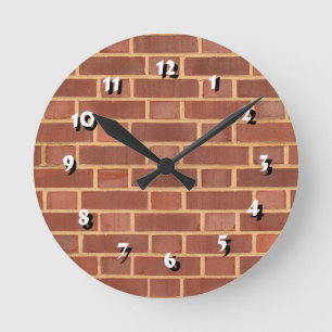12 Zahlenoptionen zur Auswahl der roten Brick-Cloc Runde Wanduhr