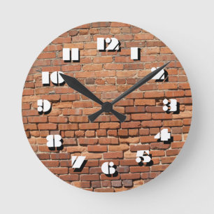 12 Zahlenoptionen zur Auswahl der roten Brick-Cloc Runde Wanduhr