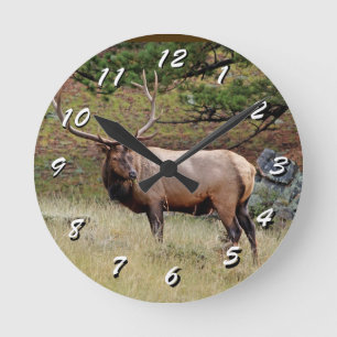 12 Zahlenoptionen zur Auswahl —Wild Elk Clock Runde Wanduhr