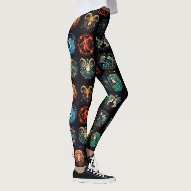 12 Zeichen der Zodiac Custom Black High Quality Leggings (Rechts)