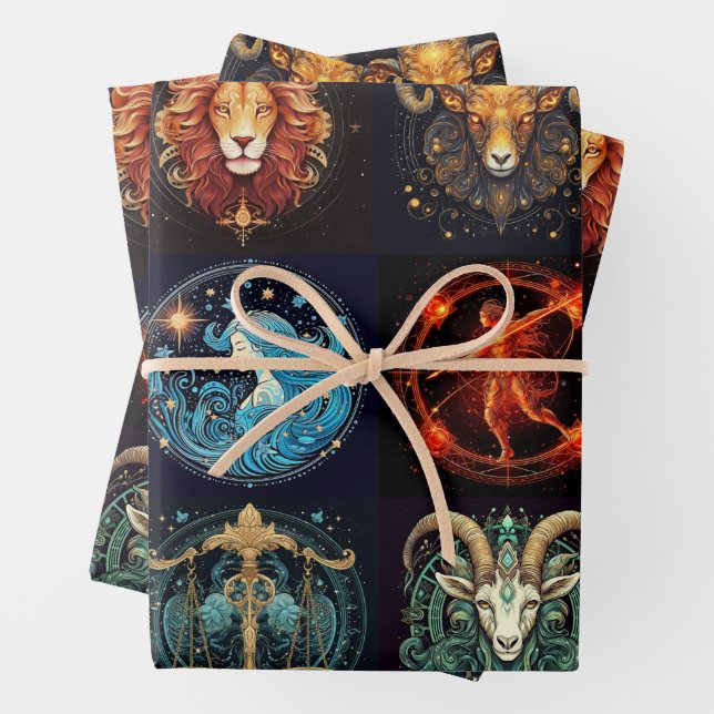 12 Zeichen des Zodiac Schöne Geburtstag Geschenkpapier Set (Beispiel)
