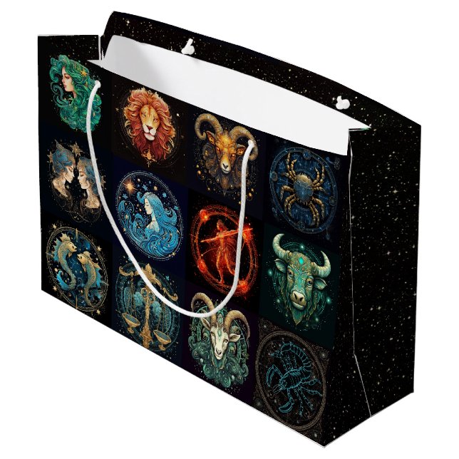 12 Zeichen des Zodiac Schöne Geburtstag Große Geschenktüte (Rückseite Schrägansicht)