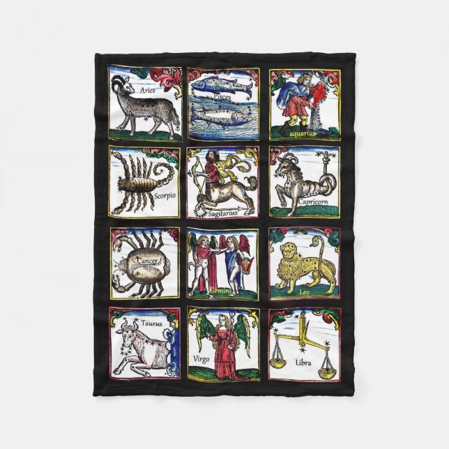 12 Zodiac-Zeichen Geburtstagssymbole Kunst Fleecedecke (Vorderseite)