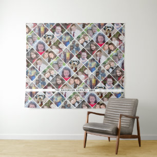 12er Quadrat-Fotocollage-Gitter mit Text - weiß Wandteppich