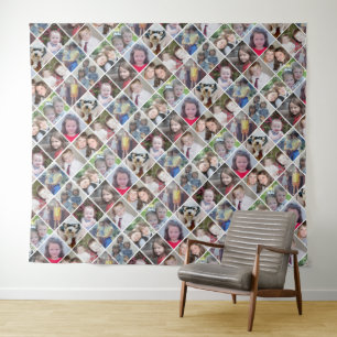 12er Quadrat-Fotocollage-Raster mit Text - funky Wandteppich