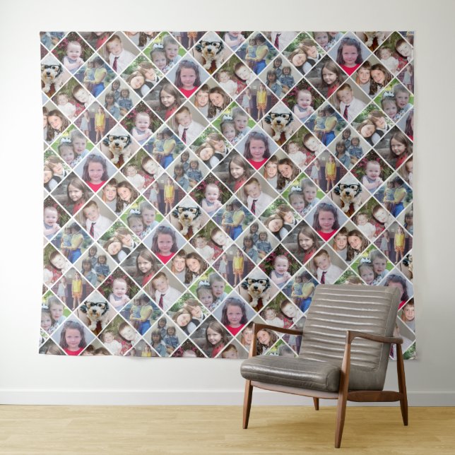 12er Quadrat-Fotocollage-Raster mit Text - funky Wandteppich (Beispiel (Horizontal))
