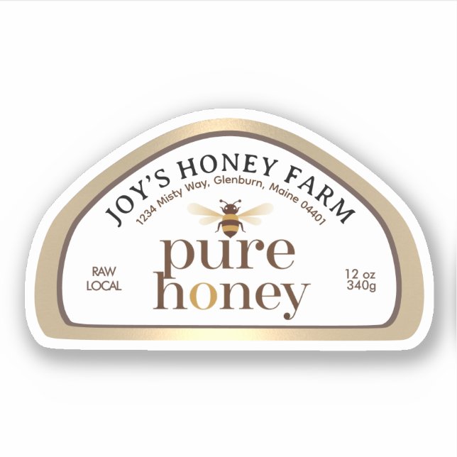 12oz Skep-förmiges Honey Label Gold Border & Biene (Vorderseite)