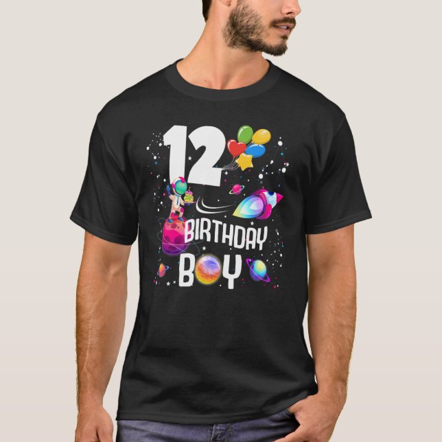 12th Birthday Boy Astronaut Space 12 Years Old Roc T-Shirt (Vorderseite)