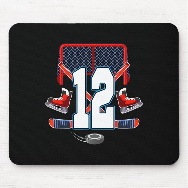 12th Birthday Boy Ice Hockey Theme 12 Year Old Par Mousepad (Vorne)