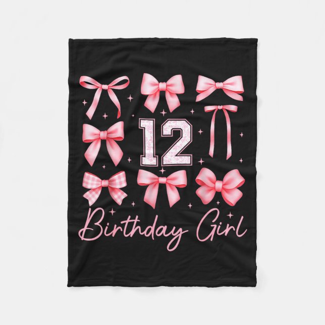 12th Birthday Girl Coquette Bow Floral Toile 12 Ye Fleecedecke (Vorderseite)
