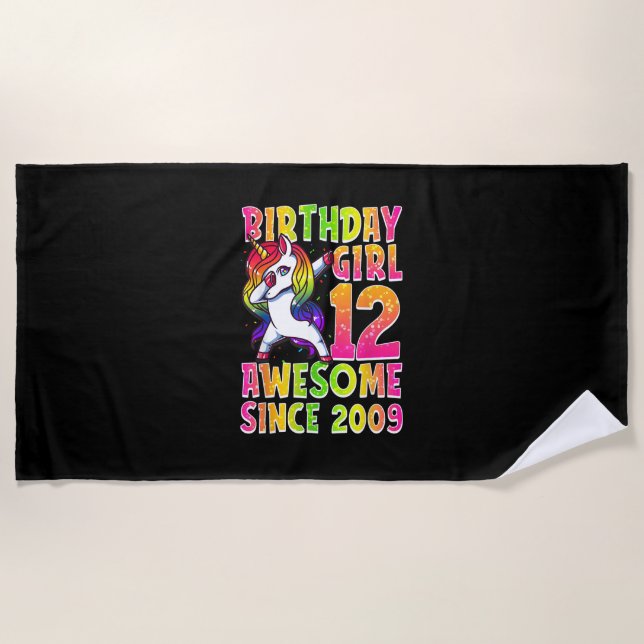12th Birthday Girl Dabbing Unicorn 12 Years Old Pa Strandtuch (Vorderseite)