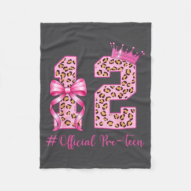 12th Birthday Girl Nk Coquette Bow Leopard 12 Year Fleecedecke (Vorderseite)