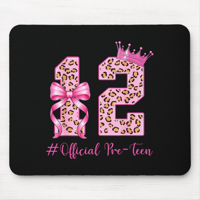 12th Birthday Girl Nk Coquette Bow Leopard 12 Year Mousepad (Vorne)