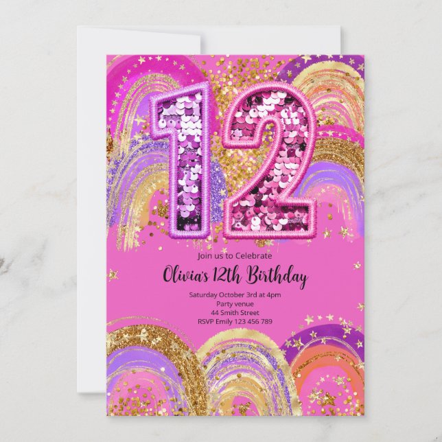 12th Birthday Girls Invitation Einladung (Vorderseite)