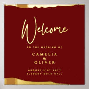 12x12 BURGUNDY Gold Elegant Wedding Welcome Sign Foliendrucke