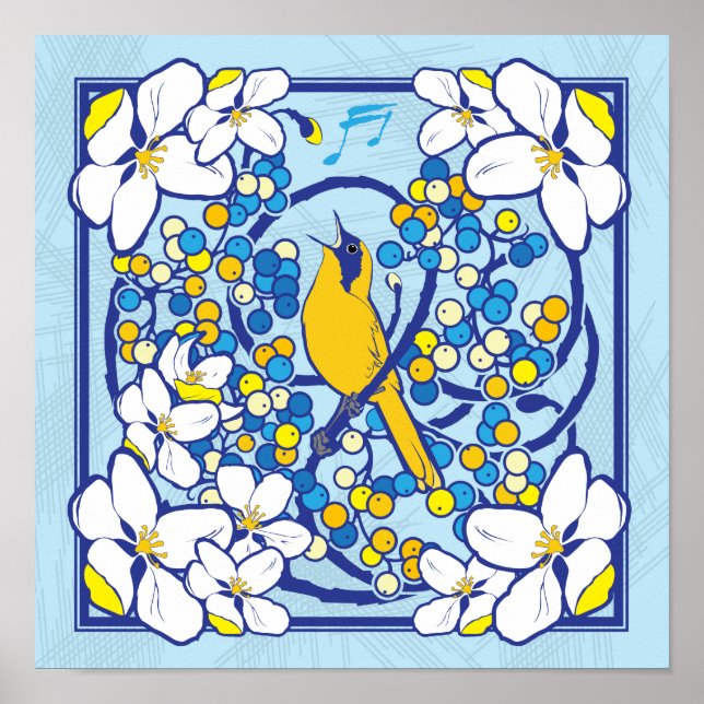 12x12 Jugendstil Songbird Print Poster (Vorne)