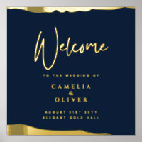12x12 NAVY Gold Elegant Wedding Welcome Sign