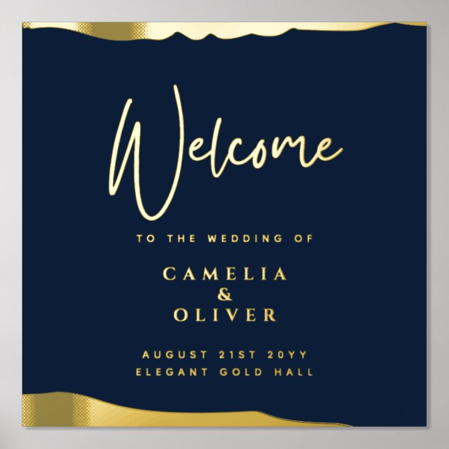 12x12 NAVY Gold Elegant Wedding Welcome Sign Foliendrucke (Vorderseite)