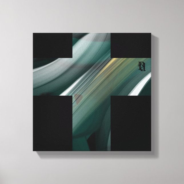 12x12" Trend Abstract Art Canvas Black White Green Leinwanddruck (Vorderseite)