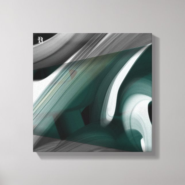 12x12" Trend Abstract Art Canvas Black White Green Leinwanddruck (Vorderseite)
