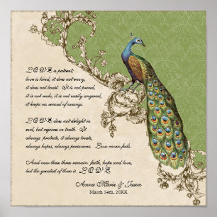 12x12 Vintage Pfau 1 - Personalisierte Hochzeit Poster