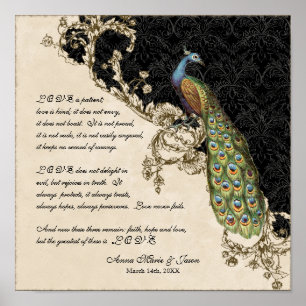 12x12 Vintage Pfau 1 - Personalisierte Hochzeit Poster