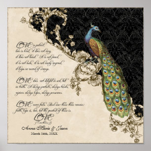 12x12 Vintage Pfau 1 - Personalisierte Hochzeit Poster
