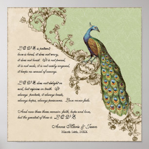 12x12 Vintage Pfau 1 - Personalisierte Hochzeit Poster