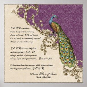 12x12 Vintage Pfau 1 - Personalisierte Hochzeit Poster