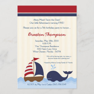 12x18 Ahoy Nautical Whale Boat Geburtstag Einladun Save The Date