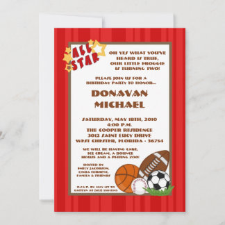 12x18 All Star Red Birthday Party Einladung